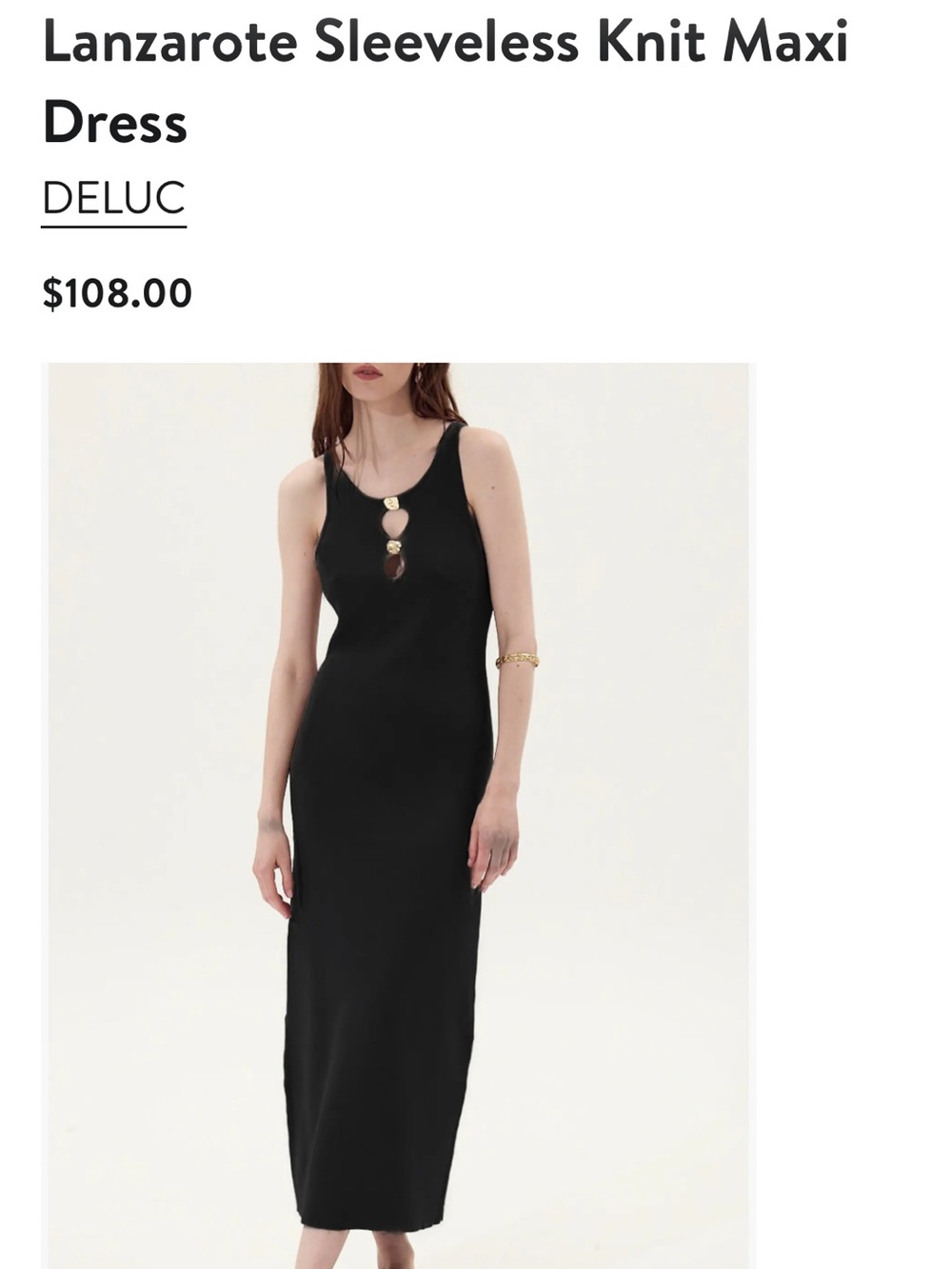 NWT- Deluc Black Sleeveless Maxi Dress with Decorative Neck Cutouts